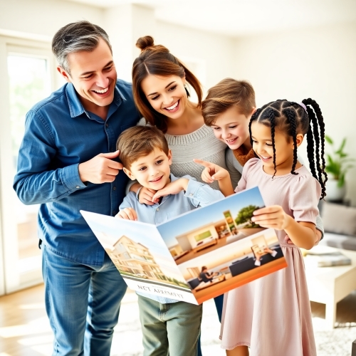 아파트 입지를 살펴보는 가족 이미지