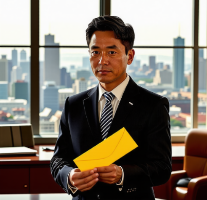 노란색편지봉투를 보고있는 대통령