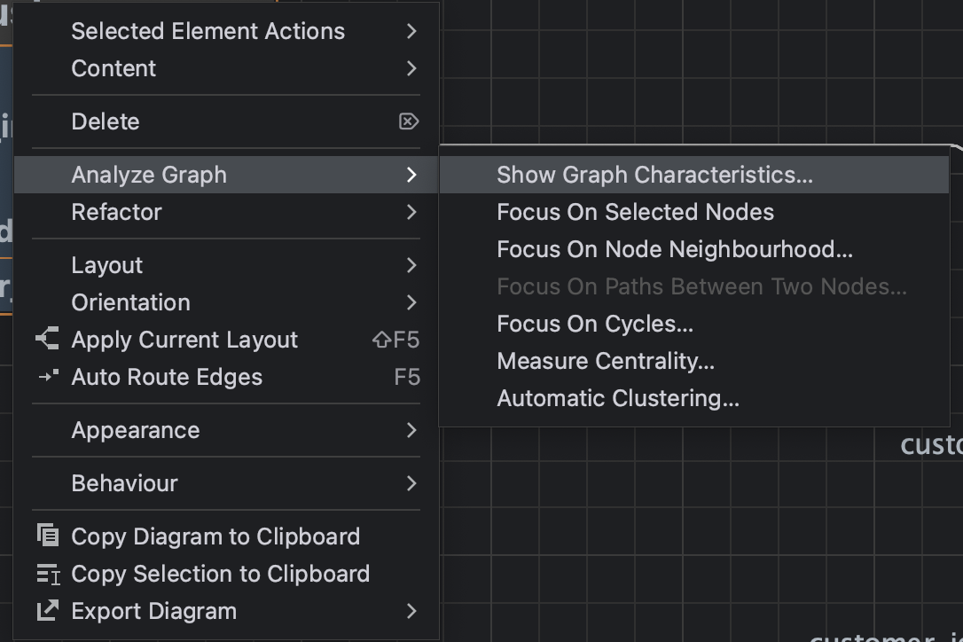 datagrip &rarr; analyze graph &rarr; show graph characteristics