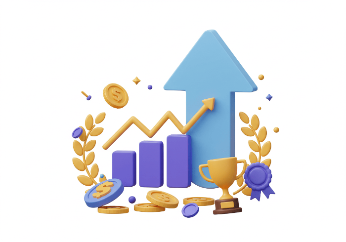 사업 성장과 성공을 나타내는 상승 화살표와 차트 3D