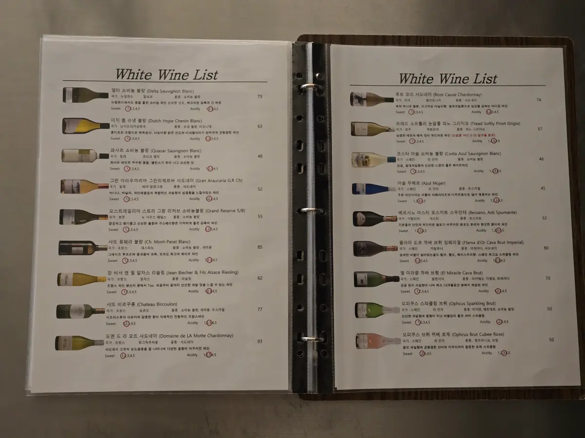 park727 메뉴판: 화이트와인 리스트