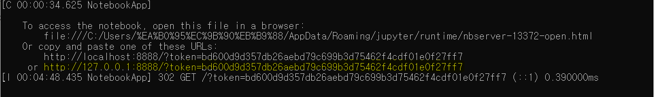 주피터를 실행할 때 나오는 에러 메세지