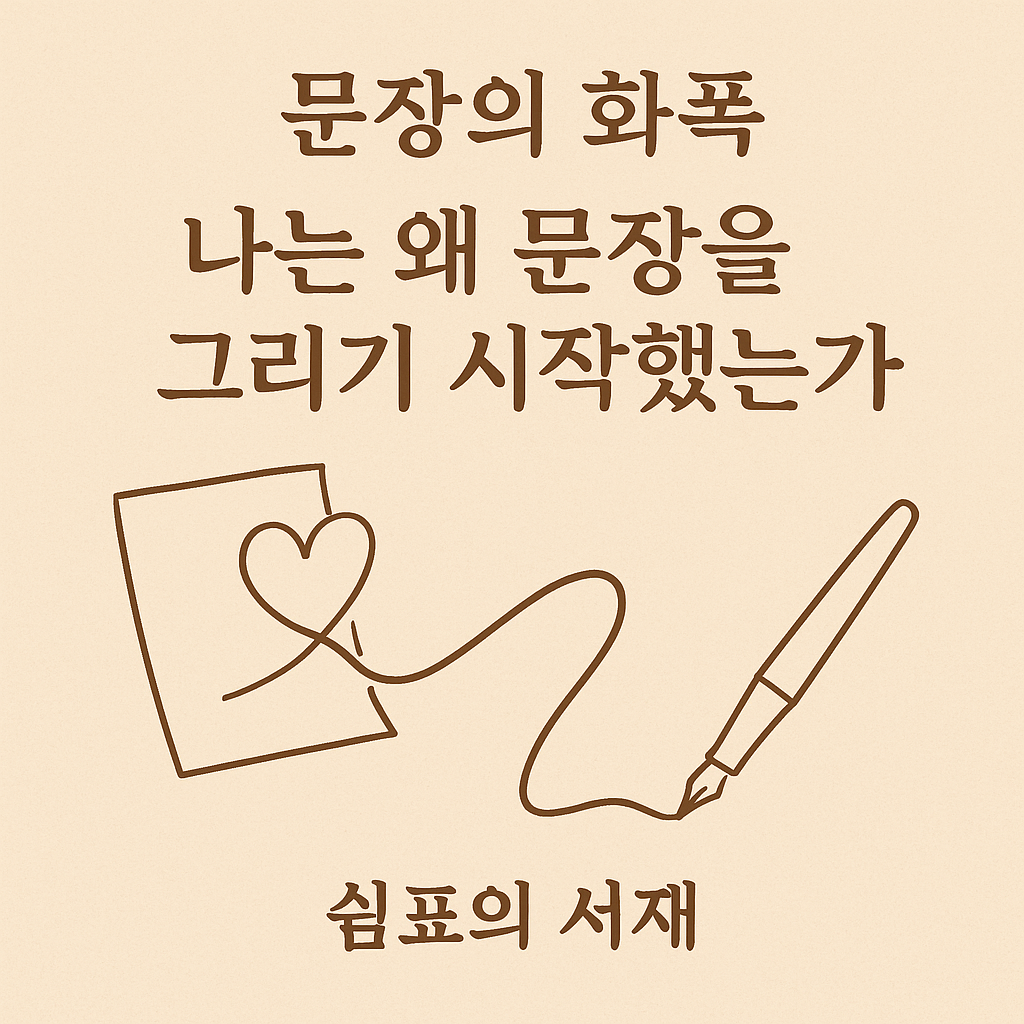 나는 왜 문장을 그리기 시작했는가 — 문장의 화폭 EP.2를 상징하는 서정적 드로잉 일러스트 이미지