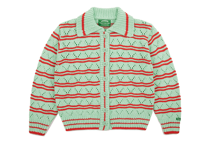 그린버터 스트라이프 카라 가디건