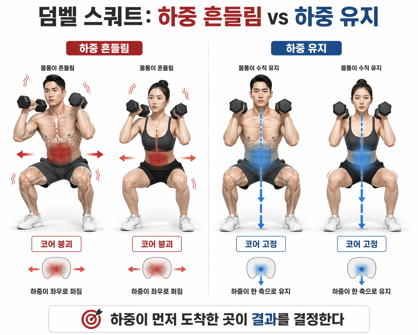 “덤벨 스쿼트: 하중 흔들림 vs 하중 유지”