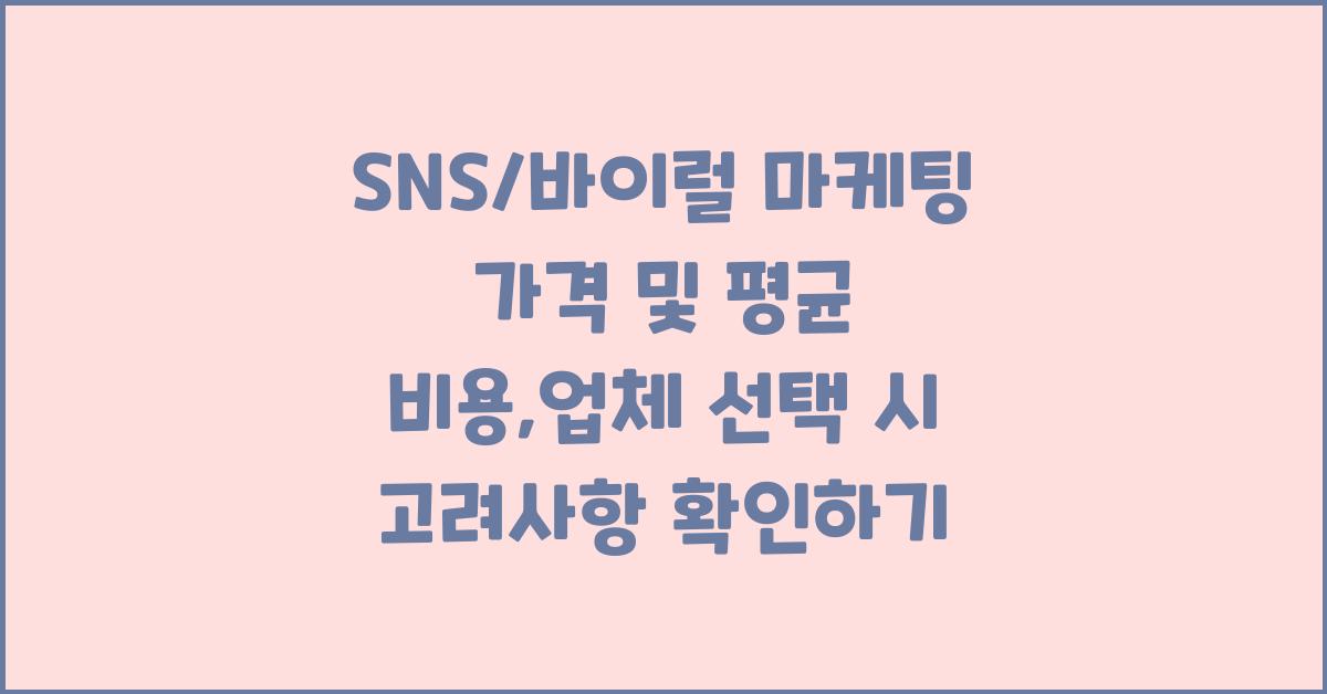 SNS/바이럴 마케팅 가격 금액 업체 평균 비용