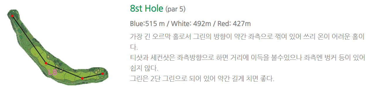 서라벌 골프클럽 레이크코스 공략도 8홀