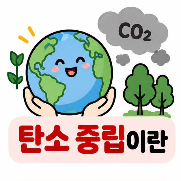 지구와 나무 탄소 배출 아이콘 옆에 탄소 중립이란 문구를 크게 보여주는 대표 카드