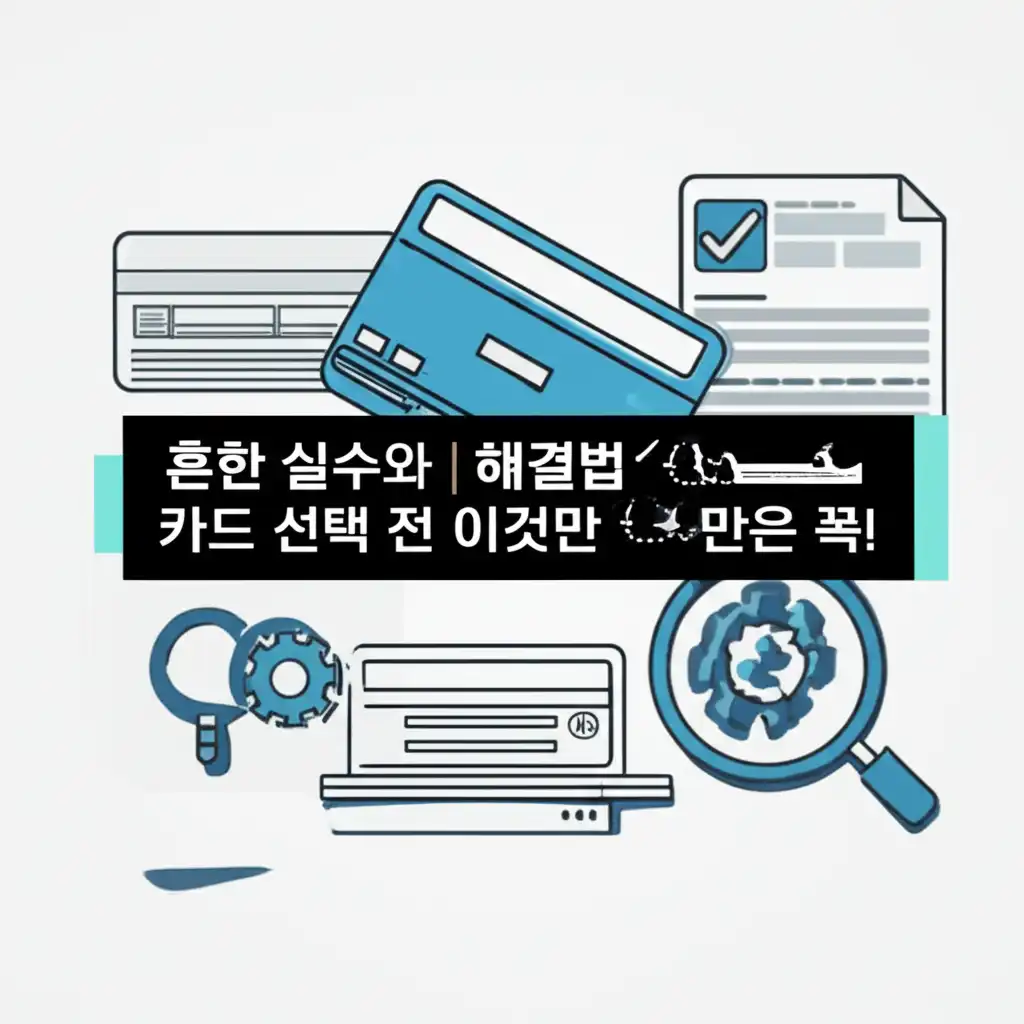 카드 선택 시 주의해야 할 사항들을 나타내는 아이콘 및 체크리스트 이미지