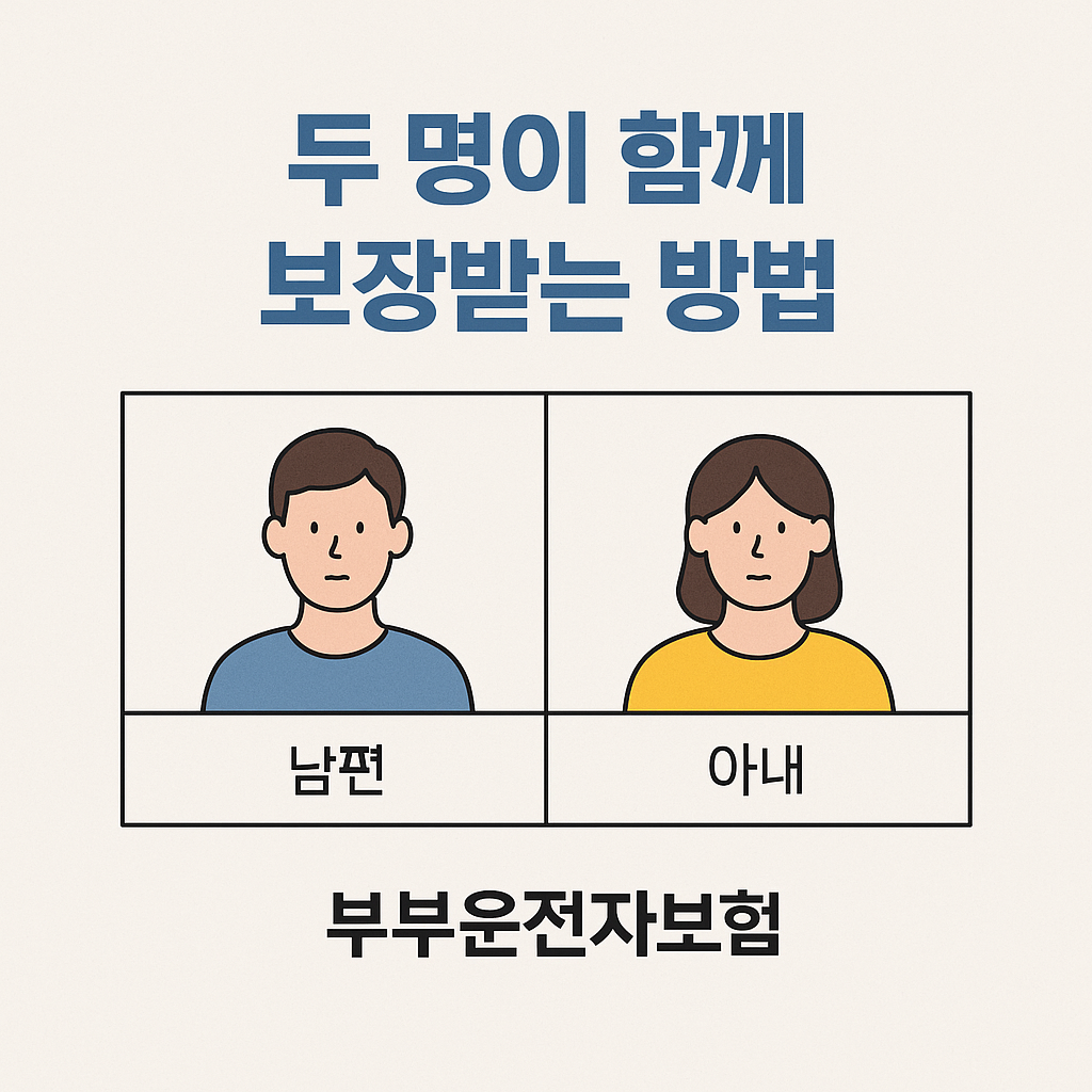 남편과 아내가 함께 보장받는 부부운전자보험 개념을 간단히 설명하는 일러스트 이미지