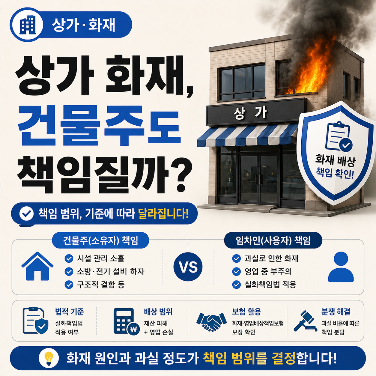 상가 화재 발생 시 건물주와 임차인 책임 범위를 보여주는 이미지