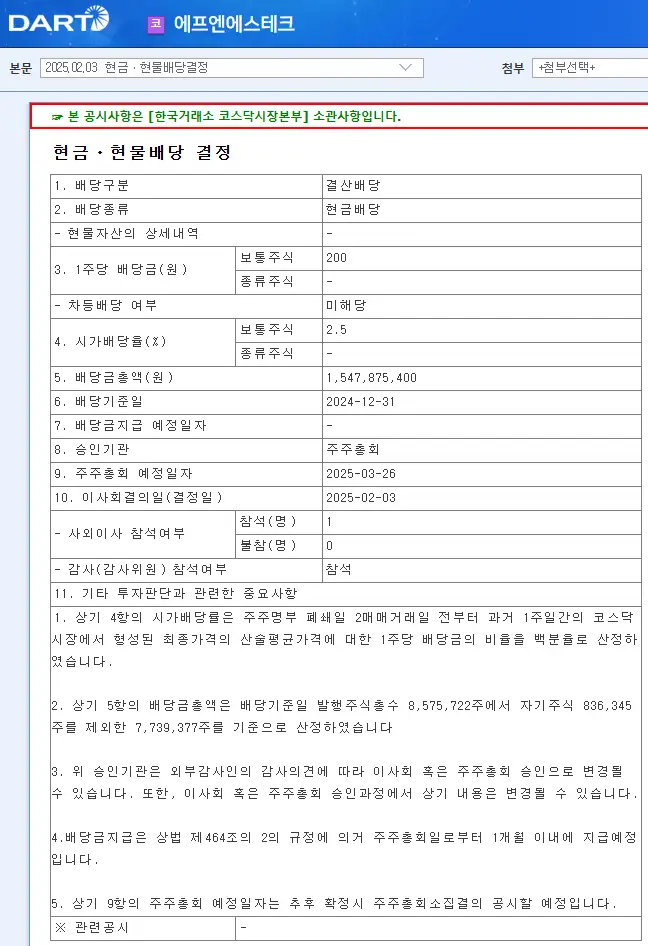 에프엔에스테크(083500) 2025년 배당락일