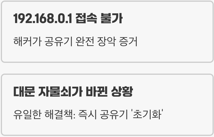 증상 3: 공유기 관리자 페이지 암호가 바뀌었을 때