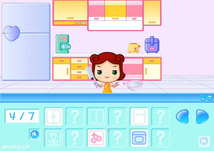 파니팡-뉴옷입히기3-플래시게임-플레이2-획득한-아이템으로-주방을-꾸미는-화면