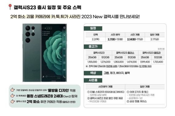 갤럭시 S23 사전예약 꿀팁