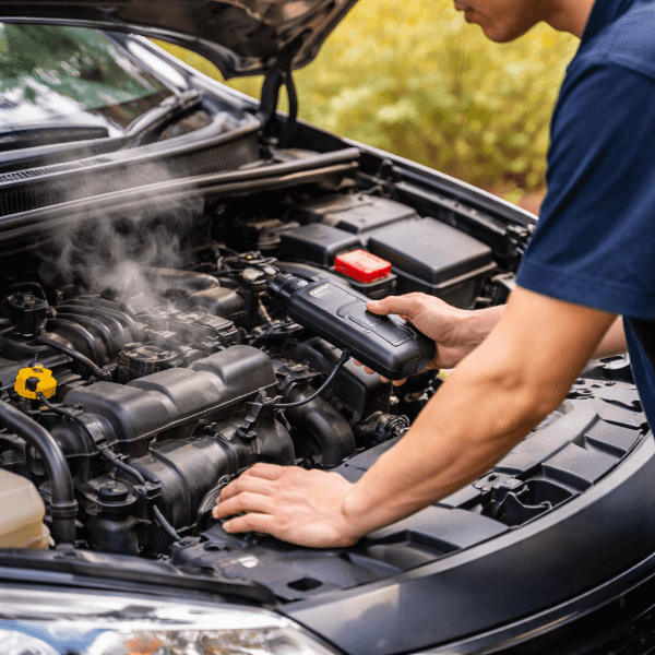 엔진 부조 점검 중인 차량 엔진룸