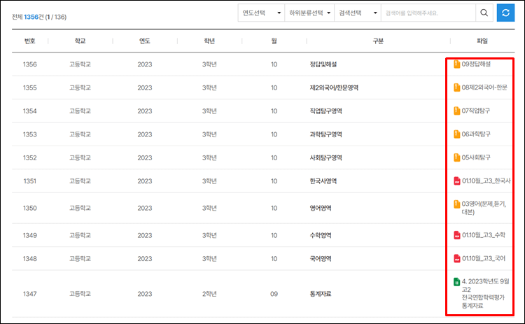 서울시학력평가-PDF목록