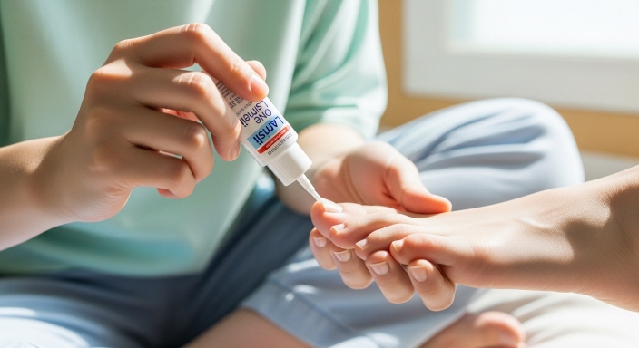 발톱 끝까지 라미실원스를 꼼꼼히 바르는 모습