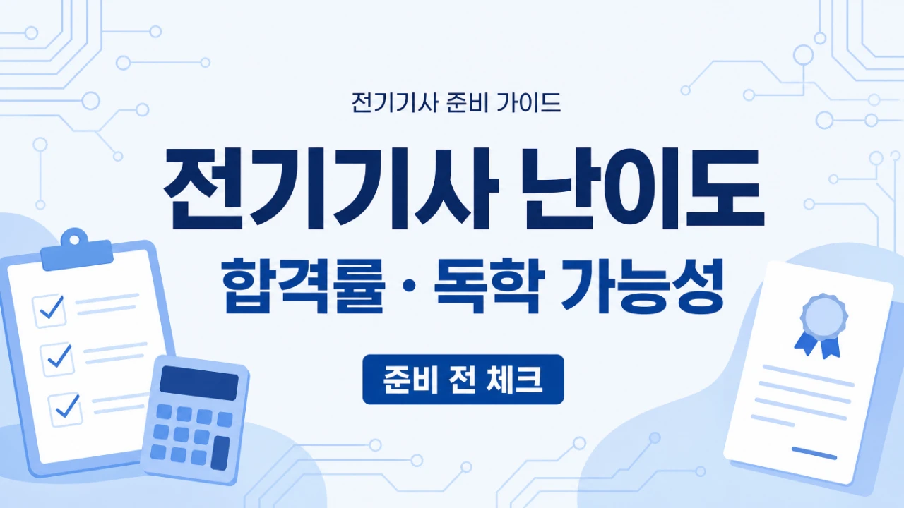 전기기사 난이도와 합격률 독학 가능 여부를 정리한 안내 이미지
