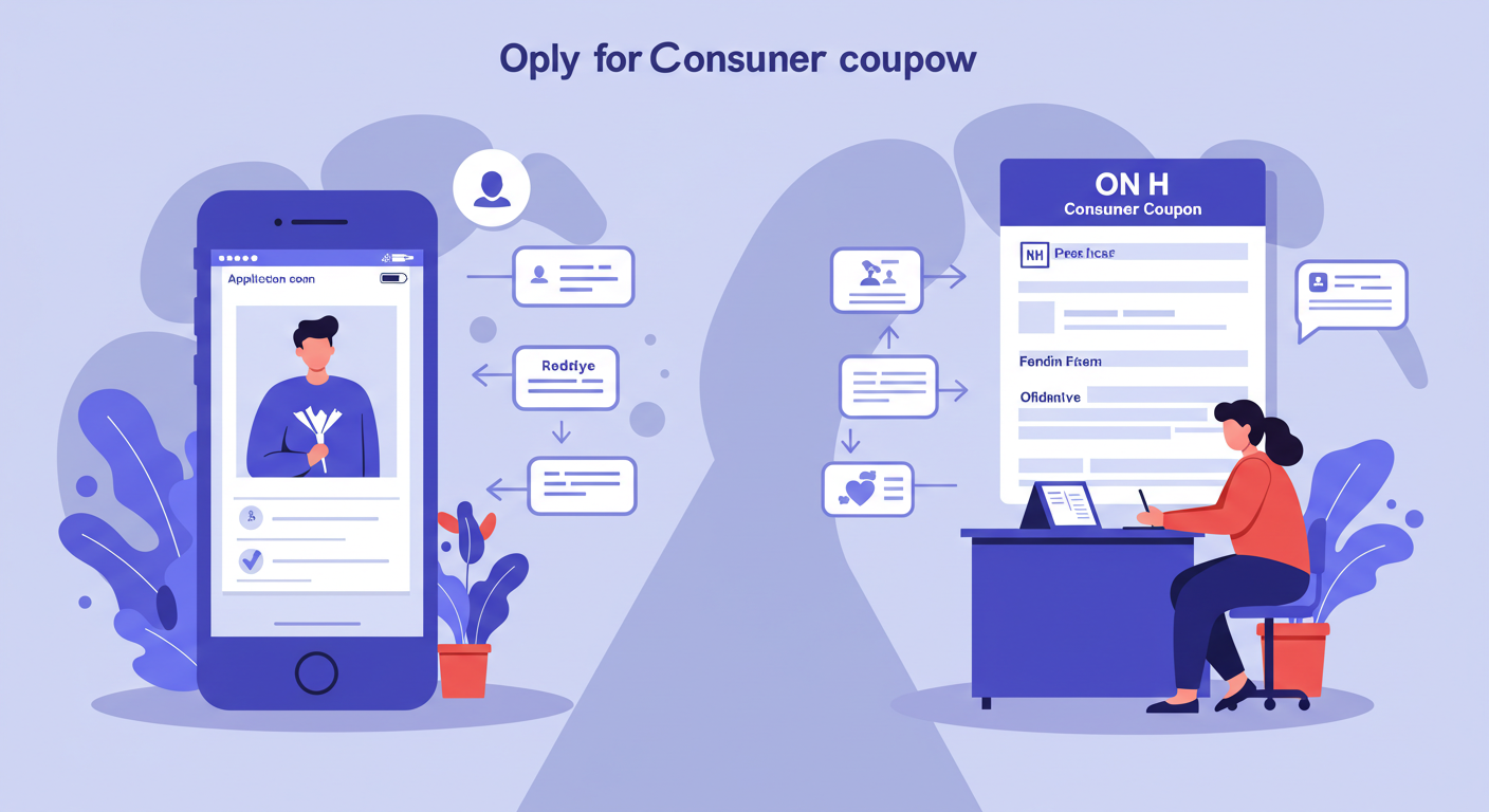 온라인과 오프라인으로 소비쿠폰을 신청하는 절차 삽화
