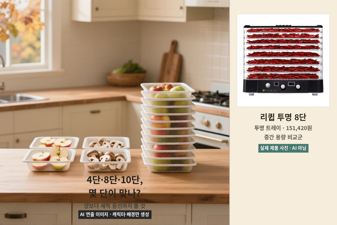 4단과 8단 이상 트레이의 배치량 차이를 비교하는 장면