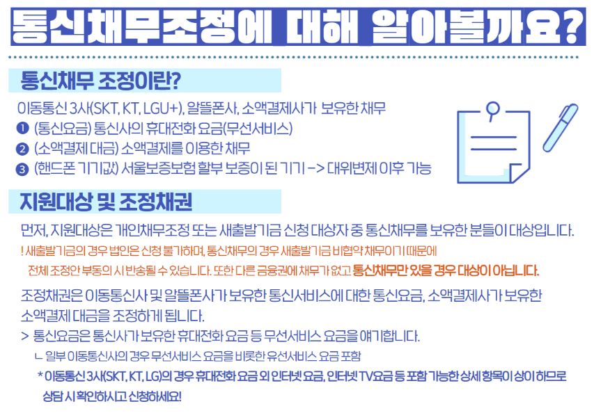 통신채무조정 밀린 핸드폰 통신비 감면 90% 신청 방법