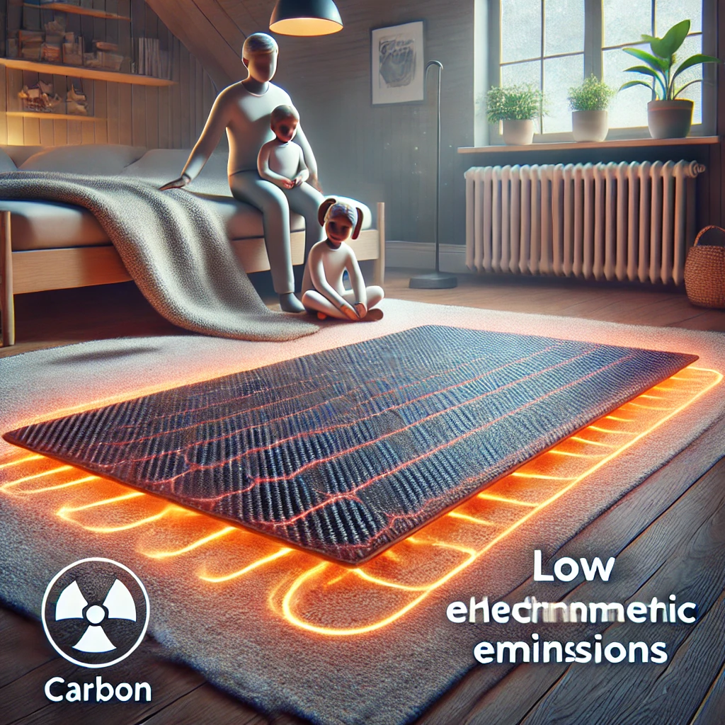 가정 환경에서 카본매트 사용과 낮은 전자파 강조&amp;#44; 인증 마크 포함