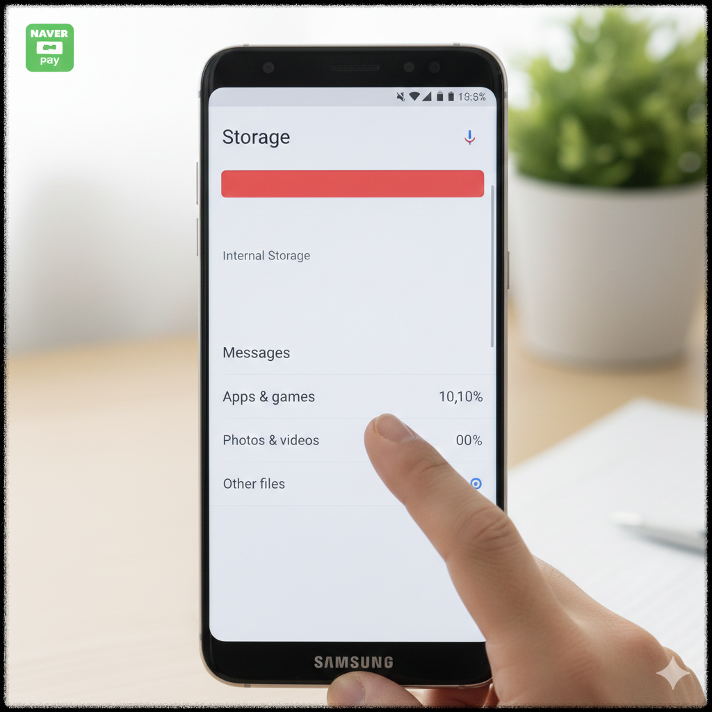 메시지 저장공간이 가득 차 있는 스마트폰의 모습