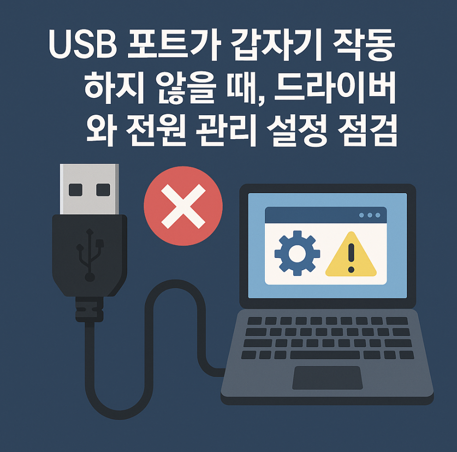 USB 포트가 갑자기 작동하지 않을 때, 드라이버와 전원 관리 설정 점검