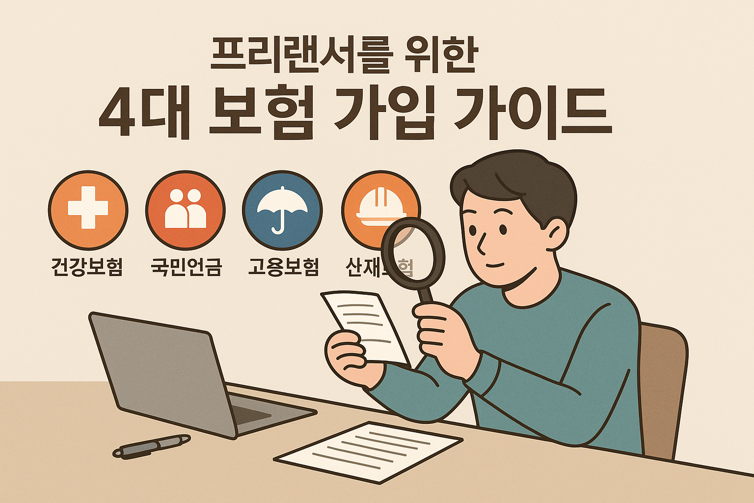 프리랜서를 위한 4대 보험 가입 가이드 일러스트