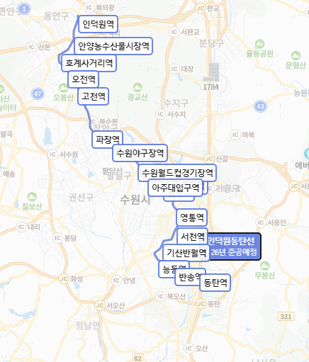 인덕원-동탄선-노선도