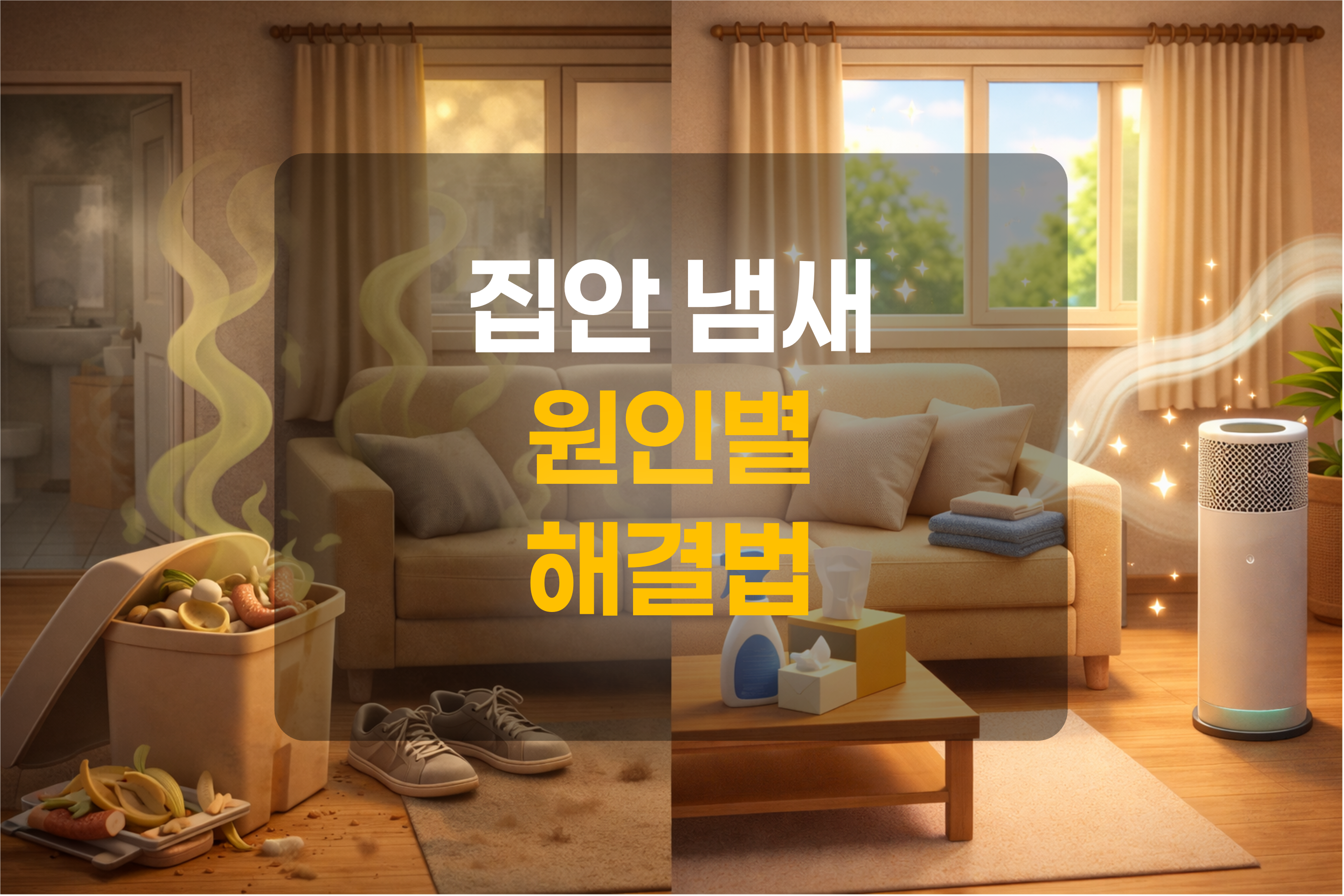 집안 냄새 전 후의 모습을 표현한 그림