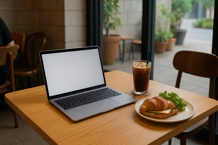 외식과 작업이 결합된 카페 이용자