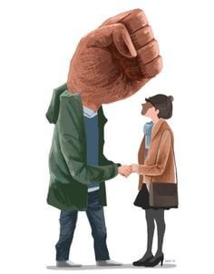 남자-얼굴이-주먹으로-변해-연인을-만나는-모습