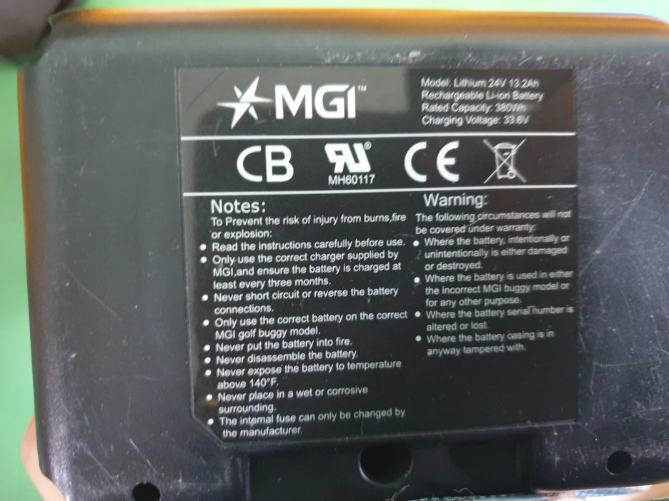 MGI ZIP 24V 380Wh 골프카트 배터리 후면