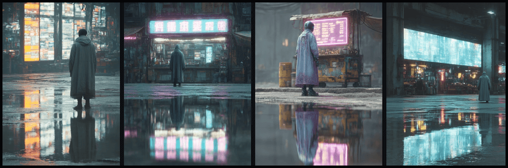 cyberpunk hologram banner 세계관 실험 생성 이미지_ Midjourney
