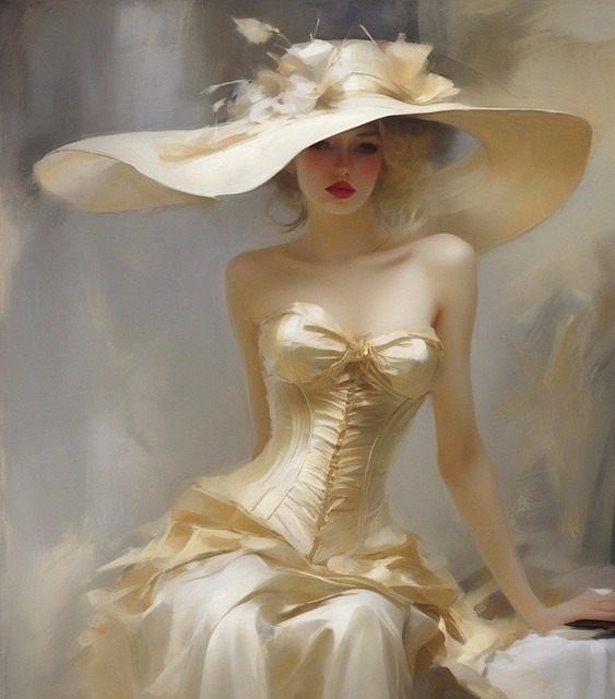 코르셋 드레스를 착용한 여성 그림