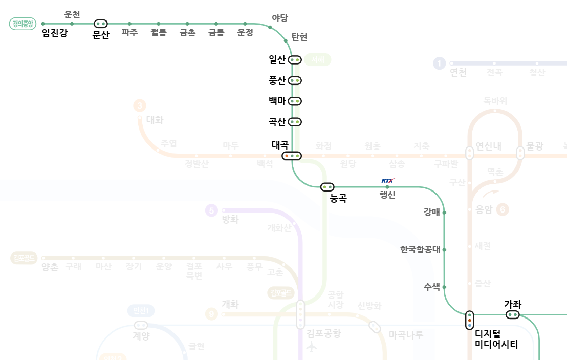 경의중앙선 지하철 노선도 크게 보기