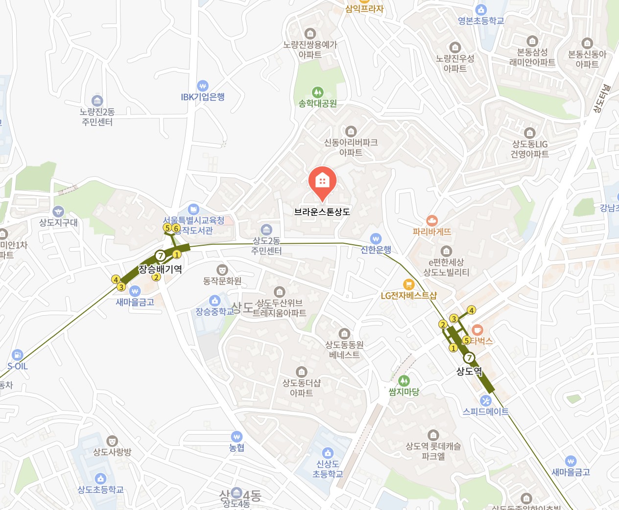 동작구 상도동 브라운스톤상도 아파트 위치 지도
