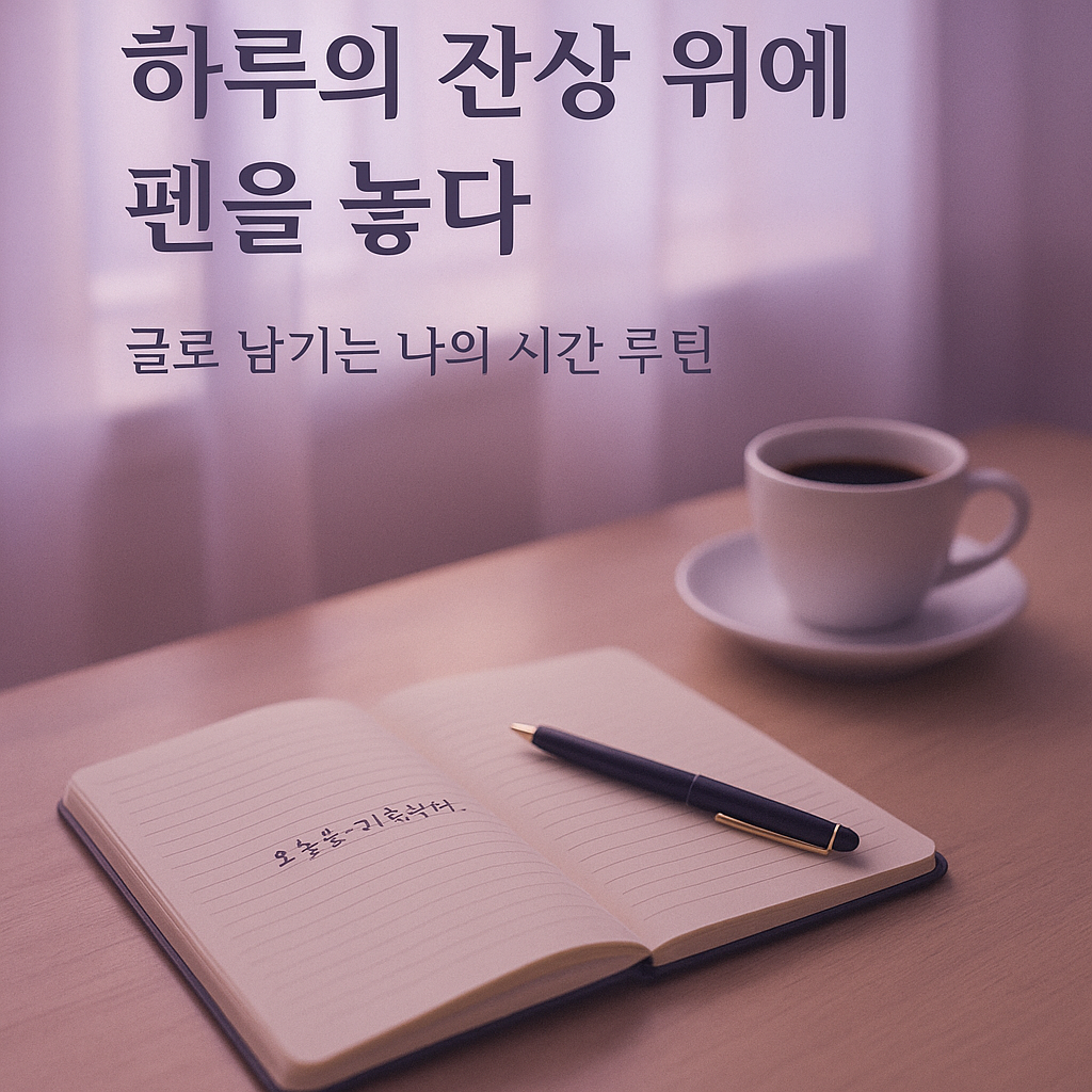 새벽 햇살이 비치는 실내 테이블 위, 노트와 커피잔이 놓여 있는 장면. 글쓰기 루틴의 고요한 순간을 담은 이미지.