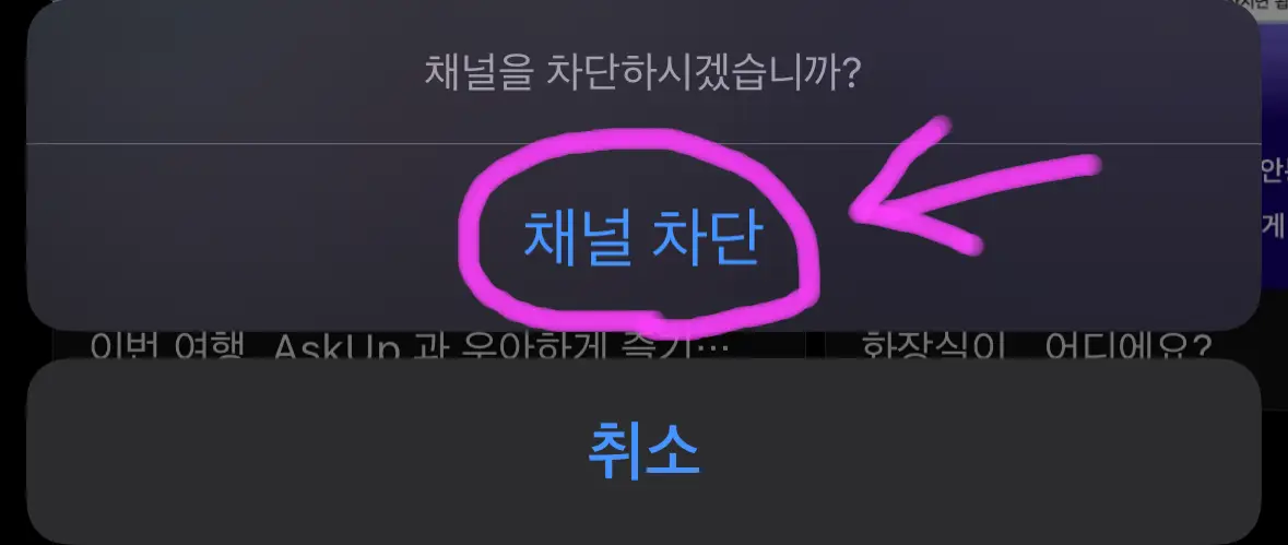 채널 차단을 클릭해 줍니다.