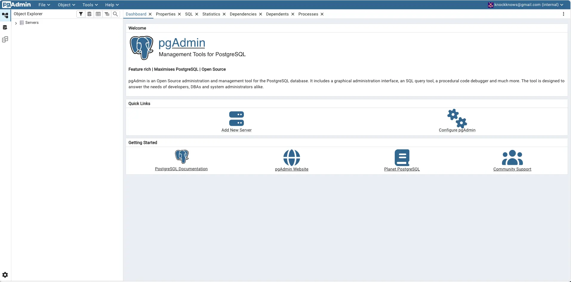 pgadmin 대시보드