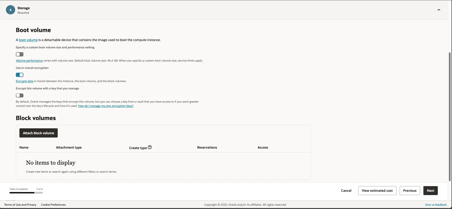 오라클 클라우드 - Compute - Create Instances - Storage