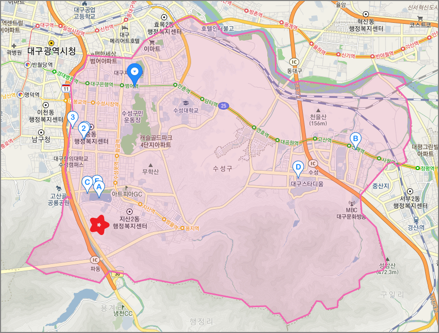 대구 수성구 파동에 위치한 '수성 포레스트 스위첸' 입지