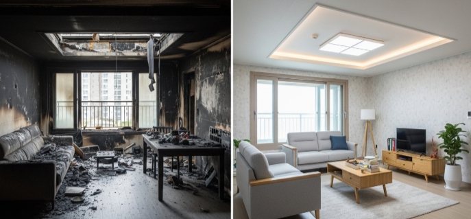 화재 복구 청소 및 인테리어 전후