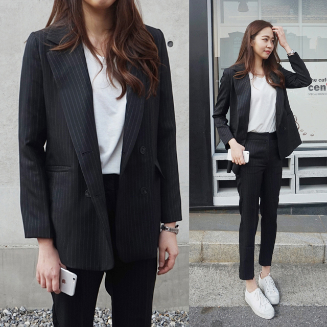 스트라이프 자켓 바지 여성정장세트 여자세미정장 투피스 면접복장 여자셋업 수트 봄 가을