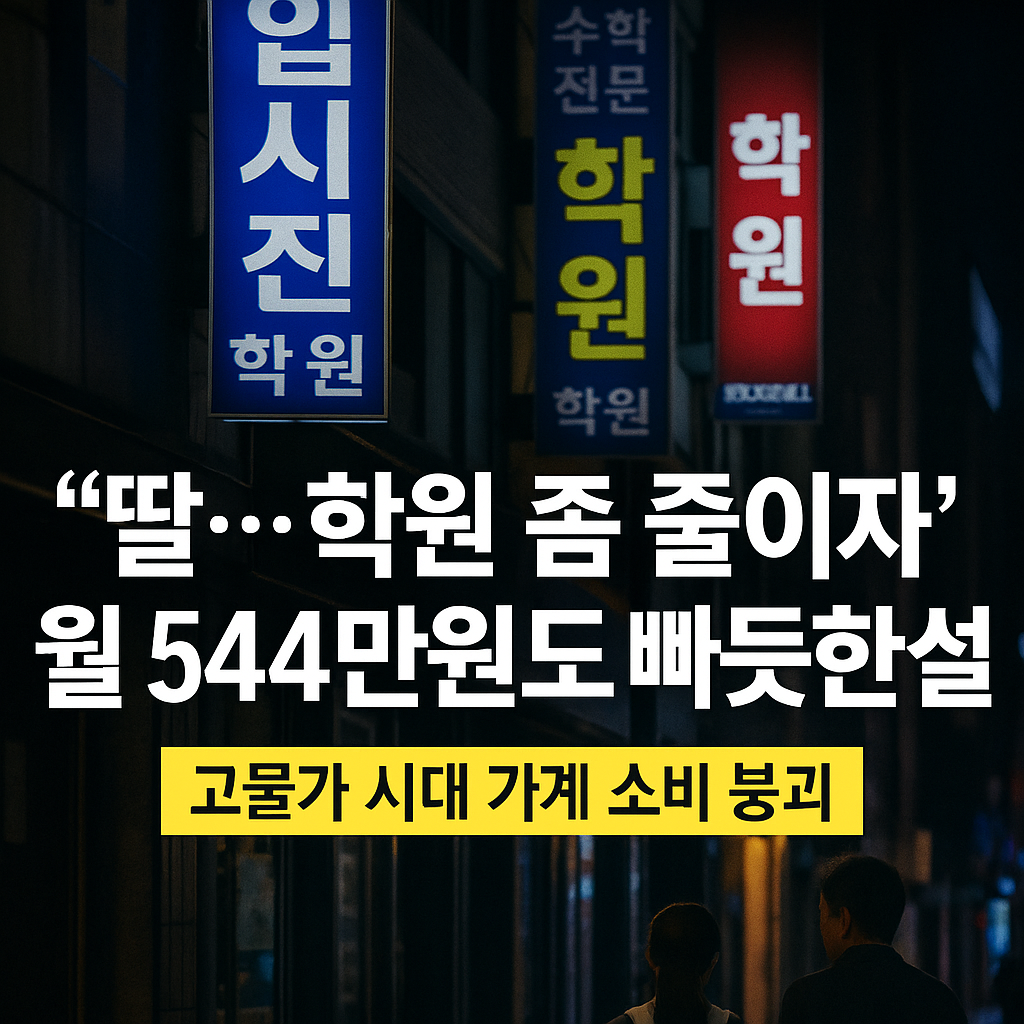고물가 시대 가계 소비 지출 감소, 학원비 줄이는 가정, 월소득 544만 원 불안