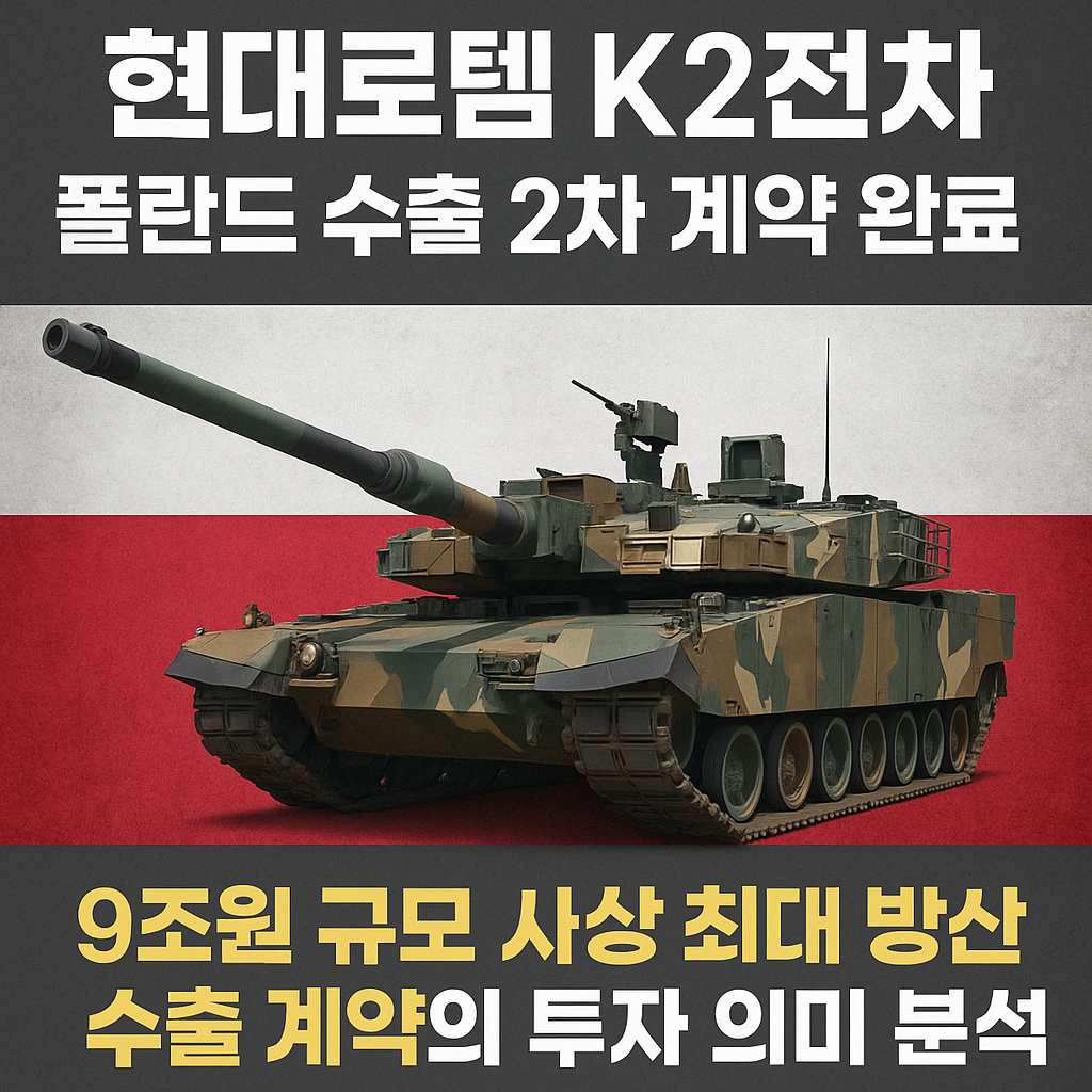현대로템 K2전차 폴란드 수출 2차 계약 완료
9조원 규모 사상 최대 방산 수출 계약의 투자 의미 분석