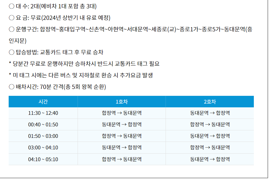 심야 자율주행 버스 '심야 A21' 운행 안내
