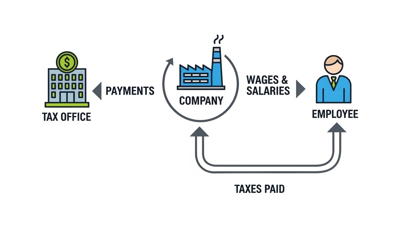 국세청에서 회사로, 회사에서 근로자로 이어지는 환급금 지급 과정 도식화